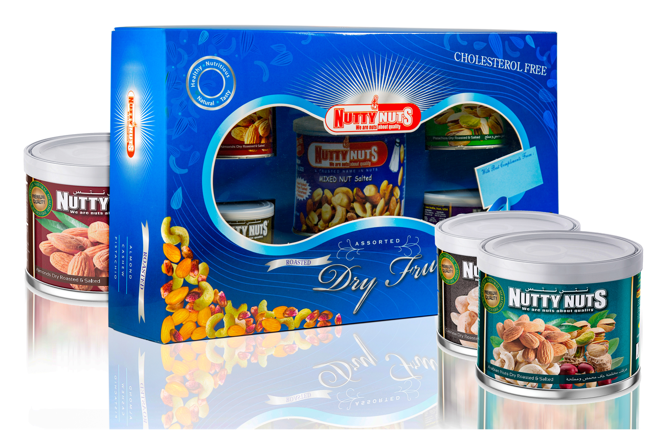صندوق هدايا من المكسرات المحمصة - عبوة متنوعة من ٤ علب (١٠٠ جرام لكل علبة)